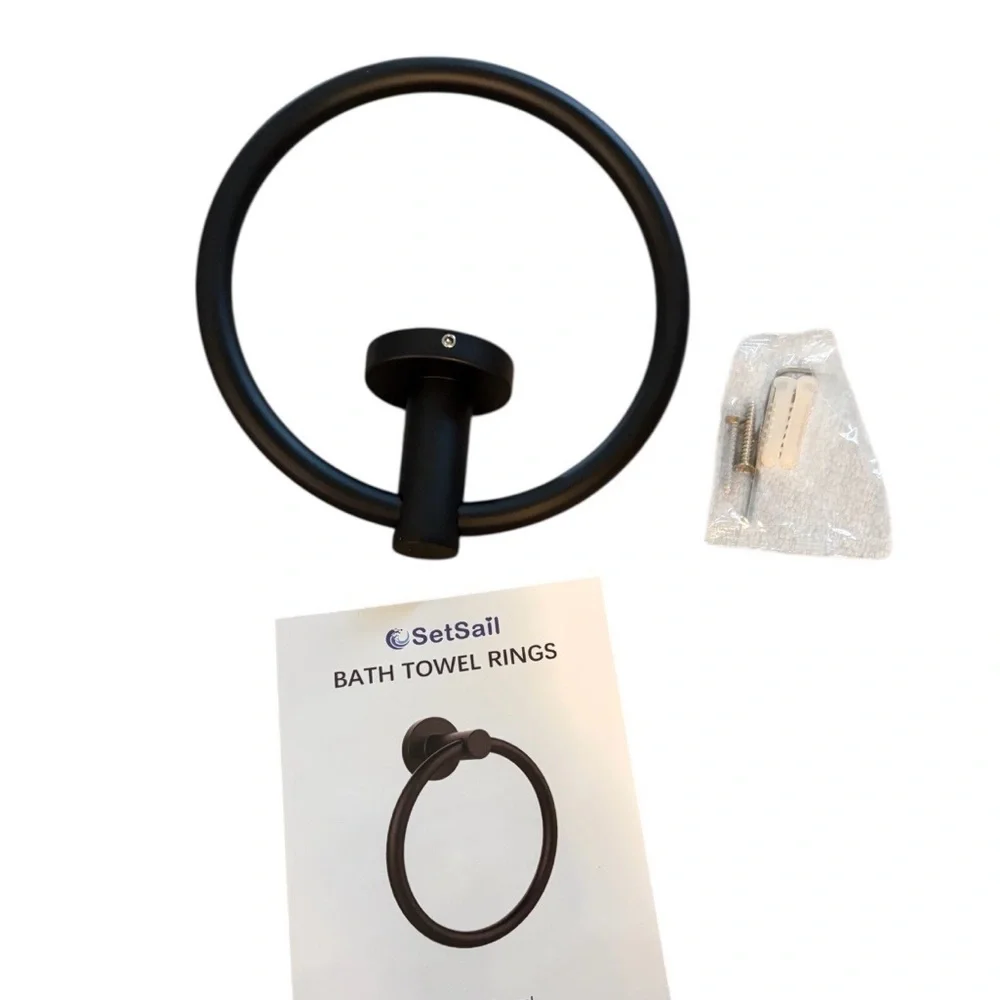 SetSail Towel Holder for Bathroom/Kitchen Wall Matte Black Towel Ring NIB